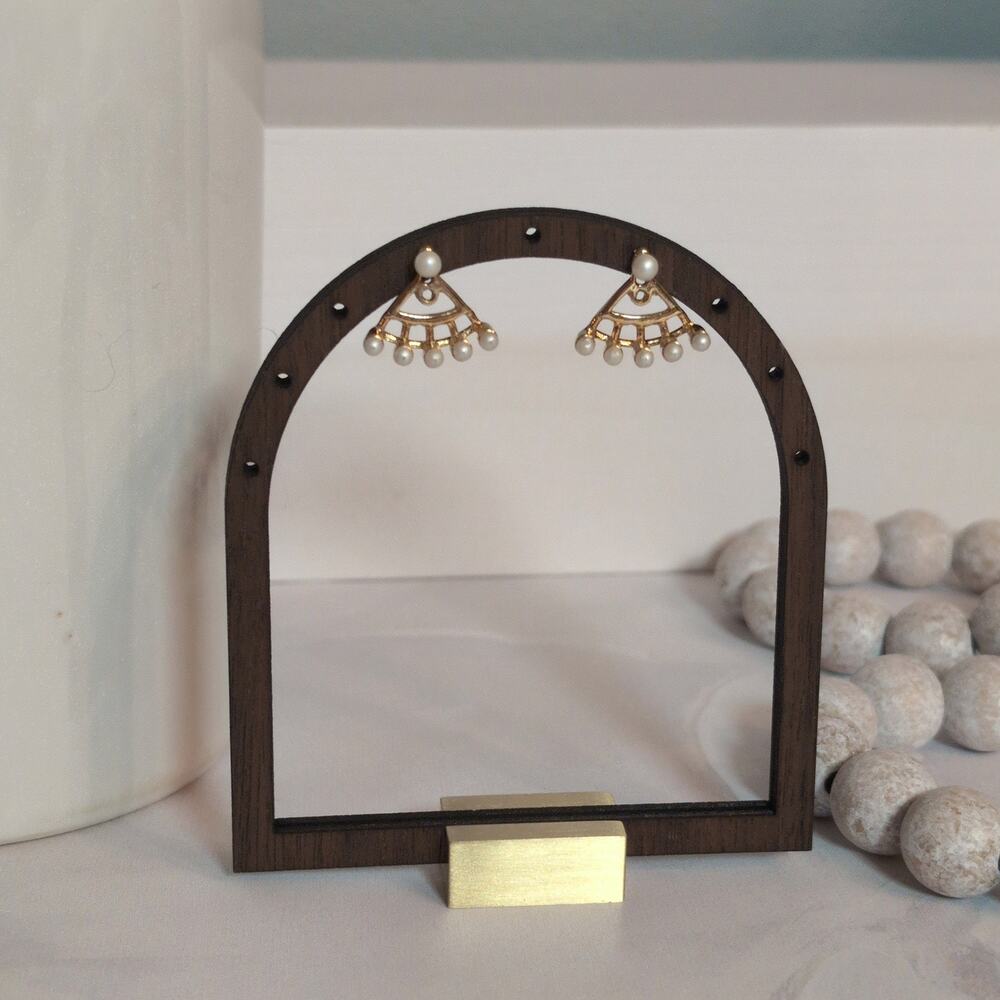 Delicate & Feminine VTG 1980s Gold-Tone & Faux Pearl Fan-Shaped Jacket Earrings